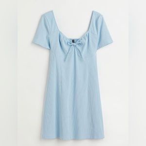 H&M+ LIGHT BLUE Tie-Front Ribbed Dress